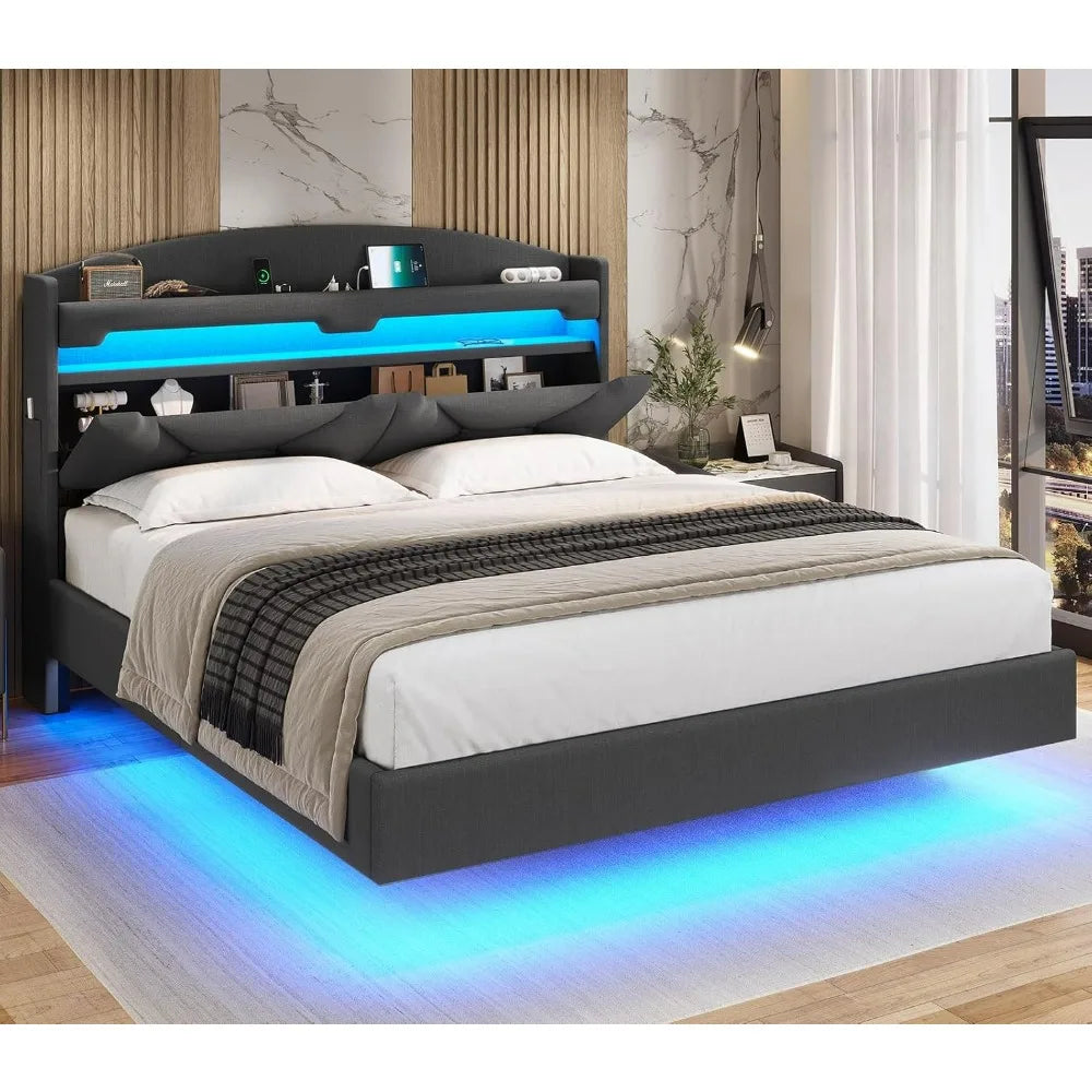 Full Size Floating Bed Frame with LED Lights