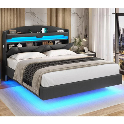 Full Size Floating Bed Frame with LED Lights