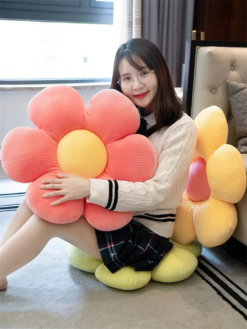 Six-Petal Flower Cushion Pillow in soft pastel colors, featuring a plush sunflower-inspired design. Perfect for adding warmth and charm to any space.