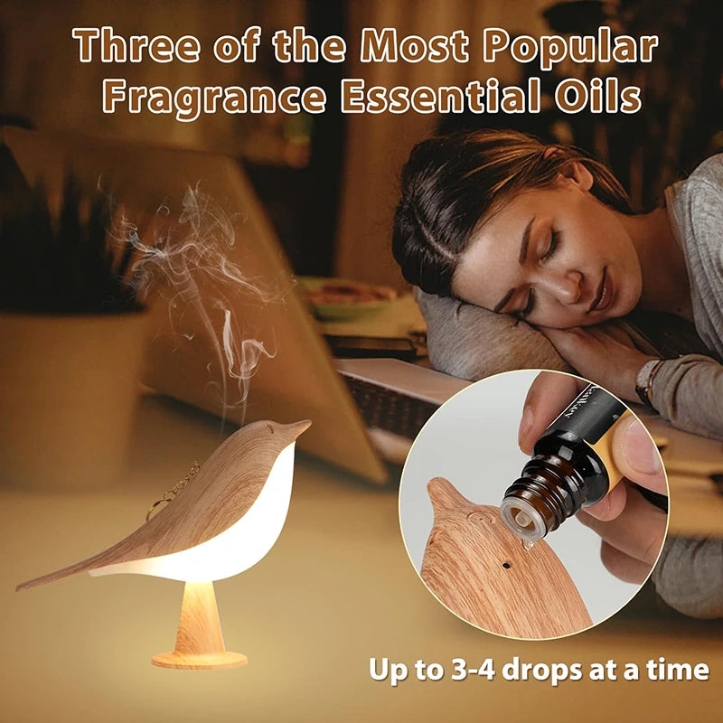 3 Colors Wooden Magpie Bird LED Night Light