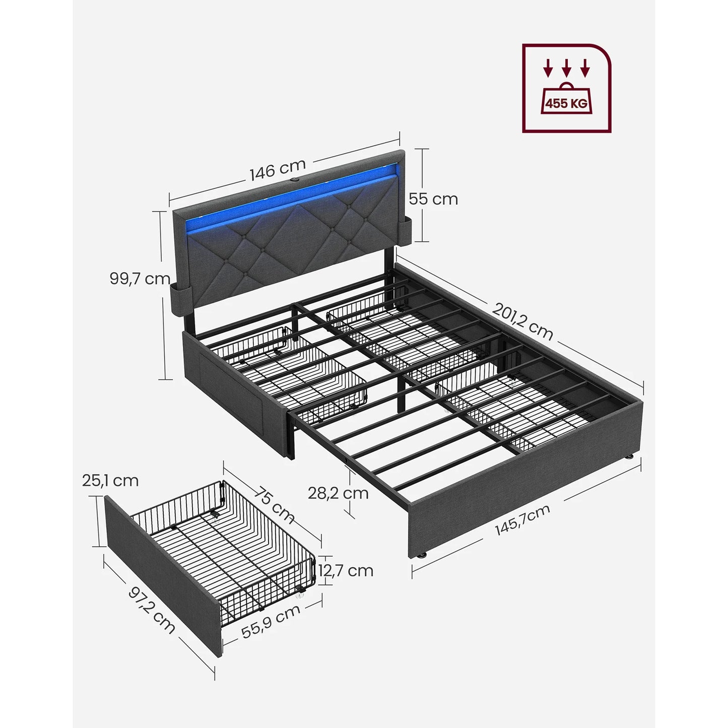 Double Bed Frame with Storage