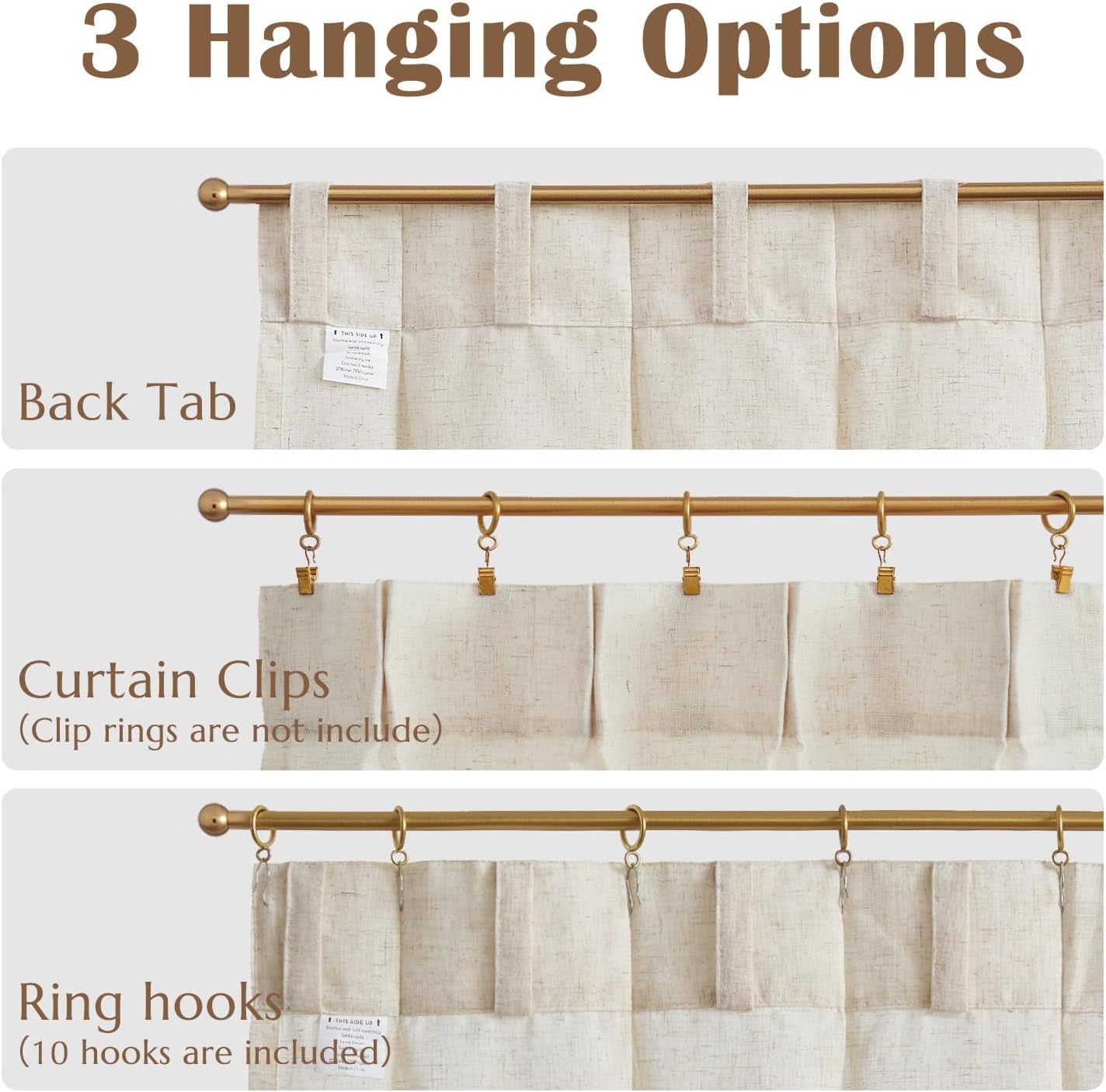 jinchan Linen Pinch Pleated Kitchen Curtains 24 Inch 2 Panels, Natural Linen Tier Curtains Back Tab Beige Farmhouse Cafe, Light Filtering Small Window Drapes for Bathroom Laundry Room Beige