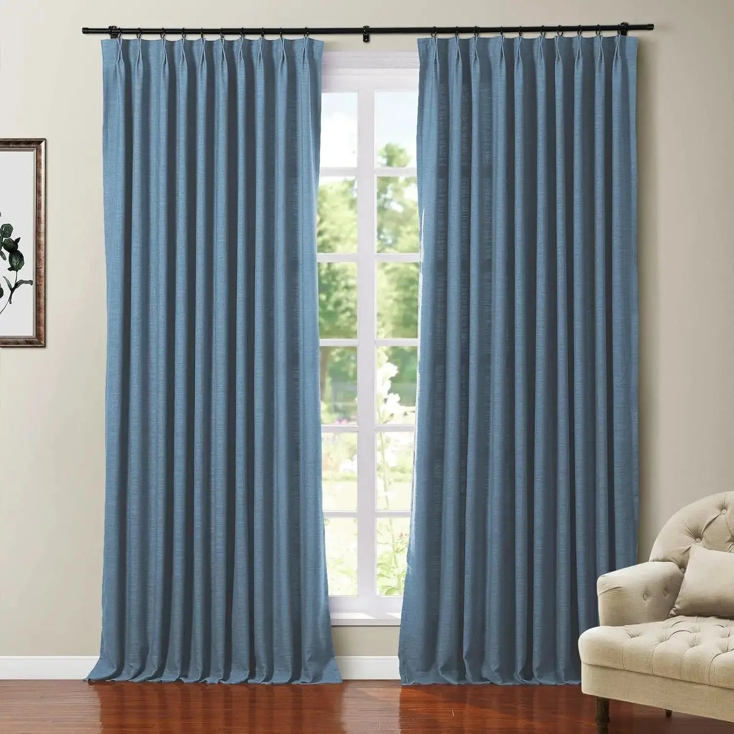 108 Inches Long Blackout Curtain for Bedroom Kids Room , Linen Blend Thermal Insulated Curtain  52Wx108L,1 Panel