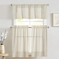 jinchan Linen Pinch Pleated Kitchen Curtains 24 Inch 2 Panels, Natural Linen Tier Curtains Back Tab Beige Farmhouse Cafe, Light Filtering Small Window Drapes for Bathroom Laundry Room Beige