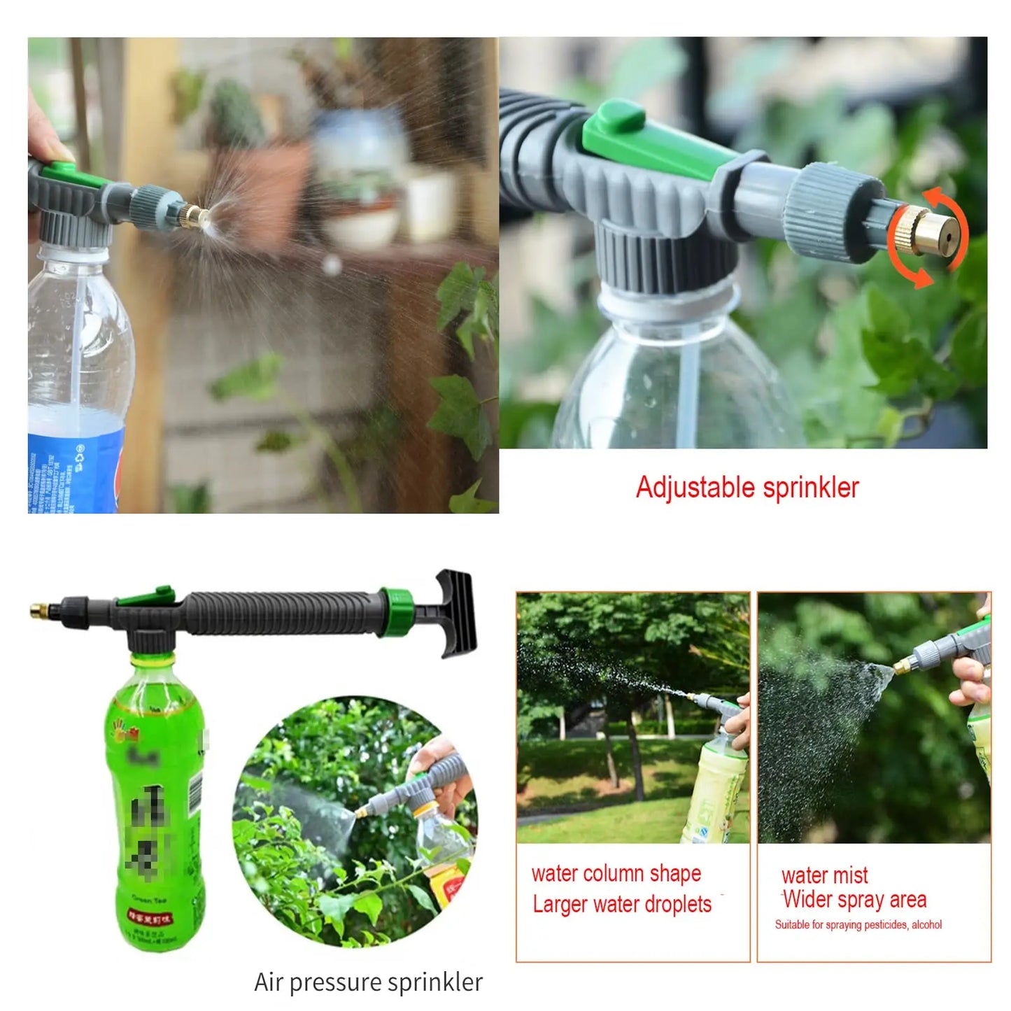 1 Set-Adjustable Beverage Bottle Sprayer Watering Flower Sprinkler Sprinkler Pressure Atomizer Nozzle Gardening Tools ﻿