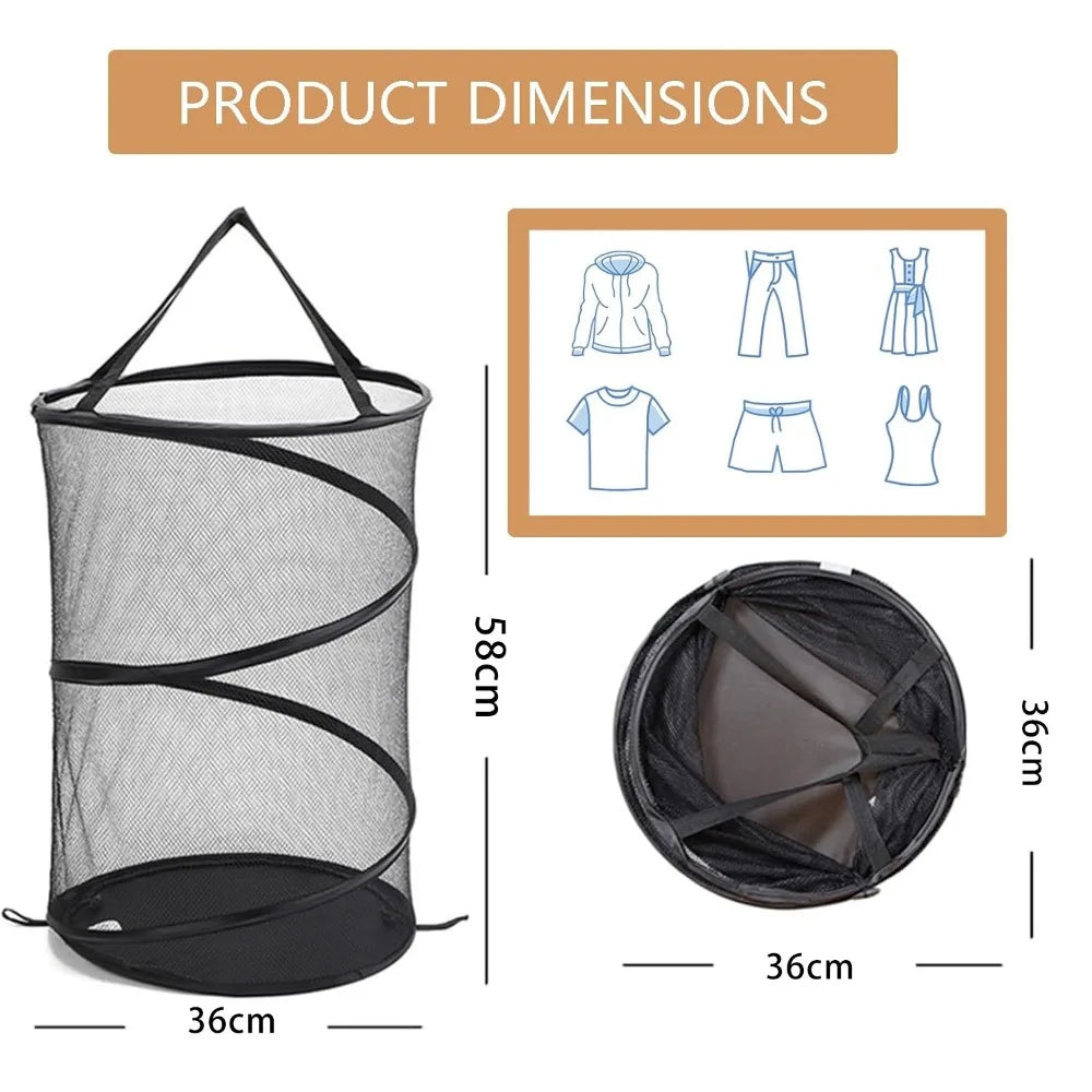 Folding Dirty Laundry Sorting Basket Large Mesh Yarn Storage Bag Frame Bucket Laundry Organizers Storage Pouch Storage Organizer