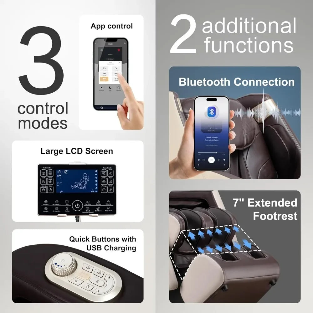 Zero Gravity Massage Chair, APP, Touch Screen, Foot Rollers, Airbags, Bluetooth, Body Scan, Thai Stretch, Shiatu Massage Chair