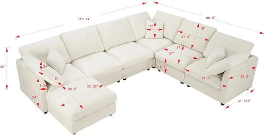 7 Seater Oversized Modular Sectional Sofa Deep Seat Cloud Couch With Reversible Chaise - Free Combination Convertible Lounge