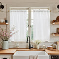jinchan Linen Pinch Pleated Kitchen Curtains 24 Inch 2 Panels, Natural Linen Tier Curtains Back Tab Beige Farmhouse Cafe, Light Filtering Small Window Drapes for Bathroom Laundry Room Beige