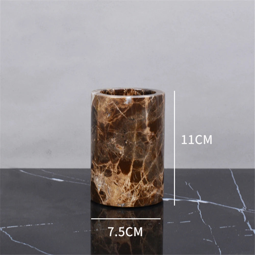 Brown Onyx Natural Marble Bathroom Accessories Luxury Marble Soap Dispenser Toothbrush Holder Soap Dish Tray Set for Bathroom