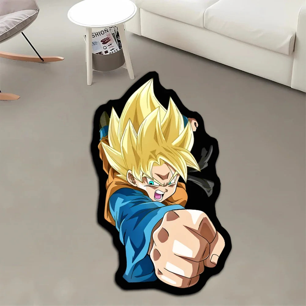 Irregular Area Rugs Anime Dragon Ball Blue Goku Customize Rug Optical Illusions Printed Carpet for Home Decor