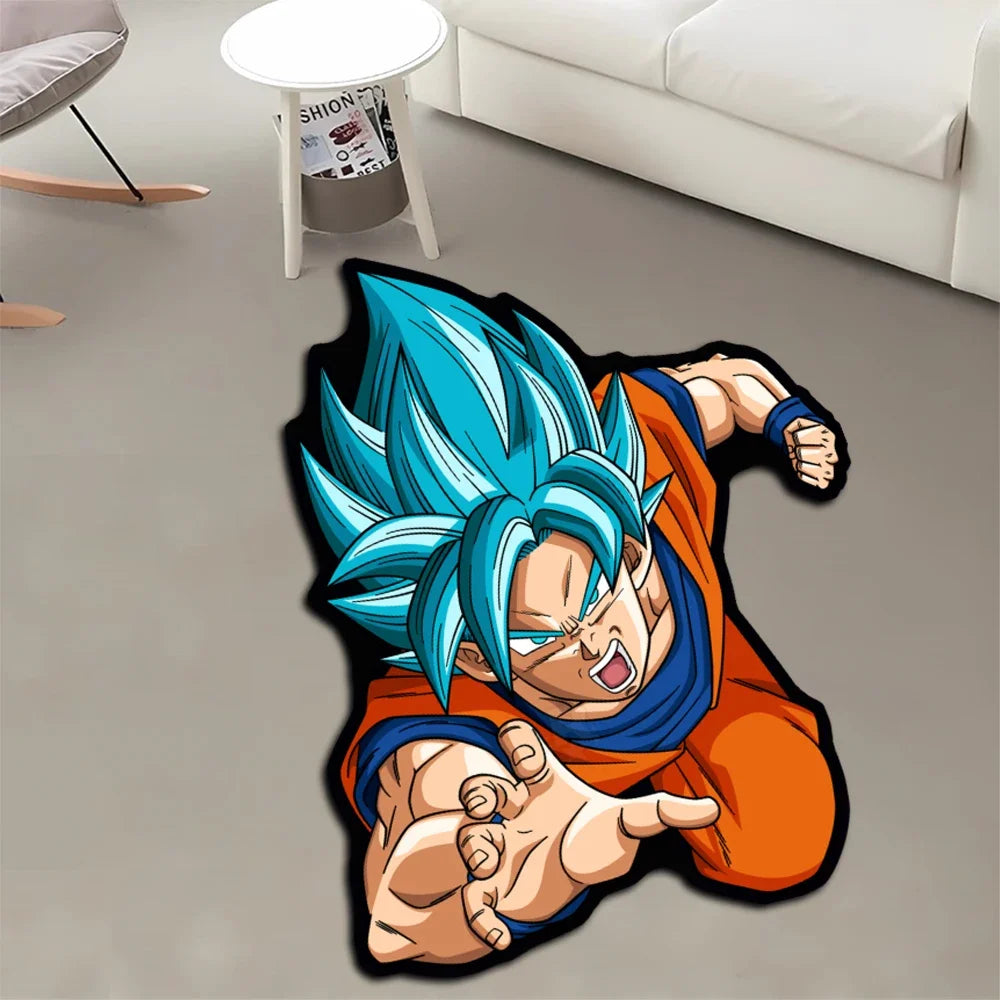 Irregular Area Rugs Anime Dragon Ball Blue Goku Customize Rug Optical Illusions Printed Carpet for Home Decor