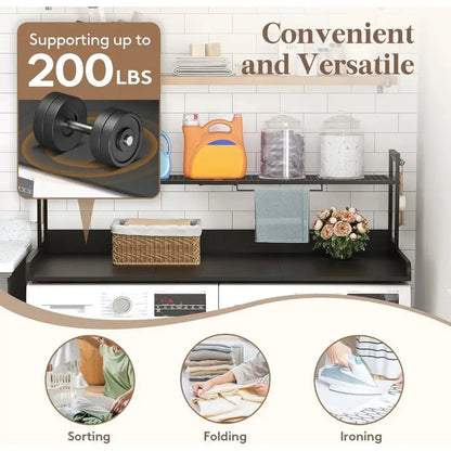 Easy installation guide for laundry room countertop with shelf. Features pre-drilled holes, labeled accessories, and user-friendly assembly manual.