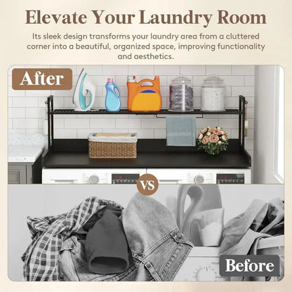 Easy installation guide for laundry room countertop with shelf. Features pre-drilled holes, labeled accessories, and user-friendly assembly manual.