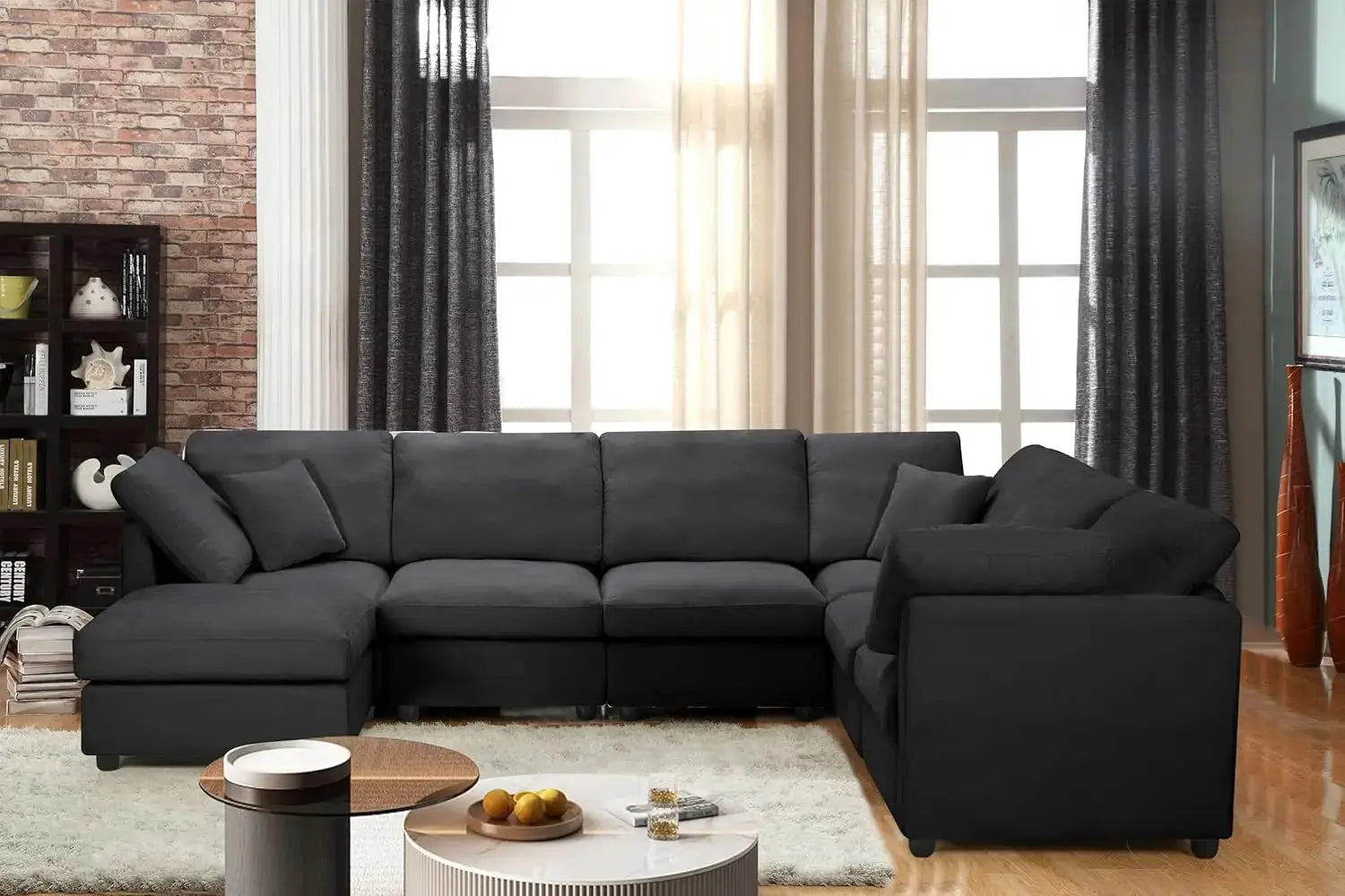 7 Seater Oversized Modular Sectional Sofa with deep seats and reversible chaise. Cloud couch design with free combination layout and plush cushions.