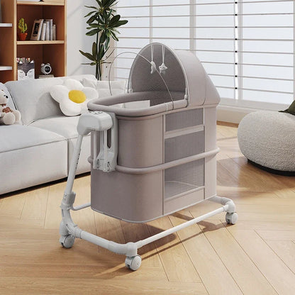 Portable child bed multifunctional folding newborn baby crib in luxury design. Bedside bassinet with soft padding for safe and comfortable sleep.