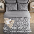 Bedsure Queen Comforter Set Grey - Bed in a Bag Queen Size 7 Pieces, GentleSoft™ Pintuck Bed Set Gift for Family, Pinch Pleat Grey Comforter with Sheets, Pillowcases & Shams