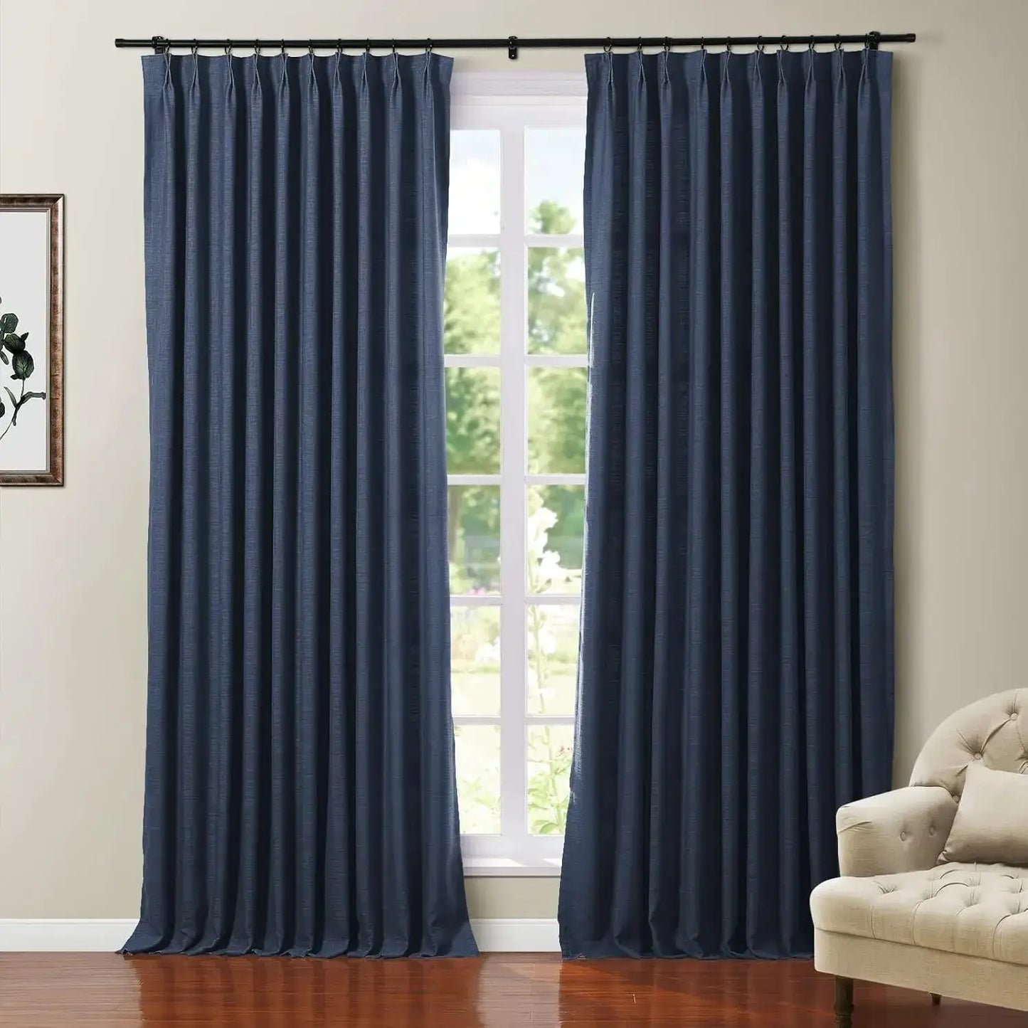 108 Inches Long Blackout Curtain for Bedroom Kids Room , Linen Blend Thermal Insulated Curtain  52Wx108L,1 Panel