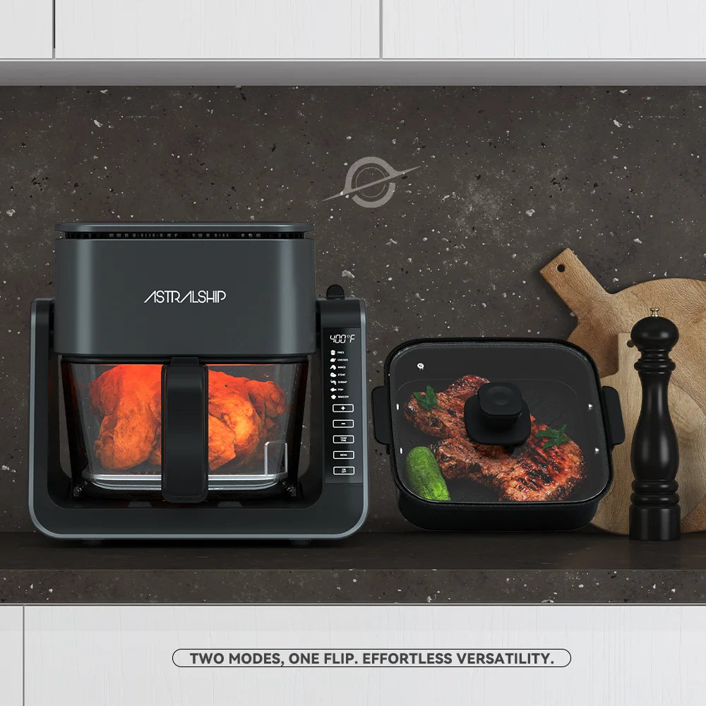 Small Air Fryer for Countertop, 2‑In‑1 Glass Air Fryer & Grill Pan Combo