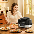 5-In-1 Electric Indoor Grill & Air Fryer Combo, 5QT Large Capacity, Stainless Steel Smokeless, Roast, Bake, Dehydrate, Beef & Fries, Black,