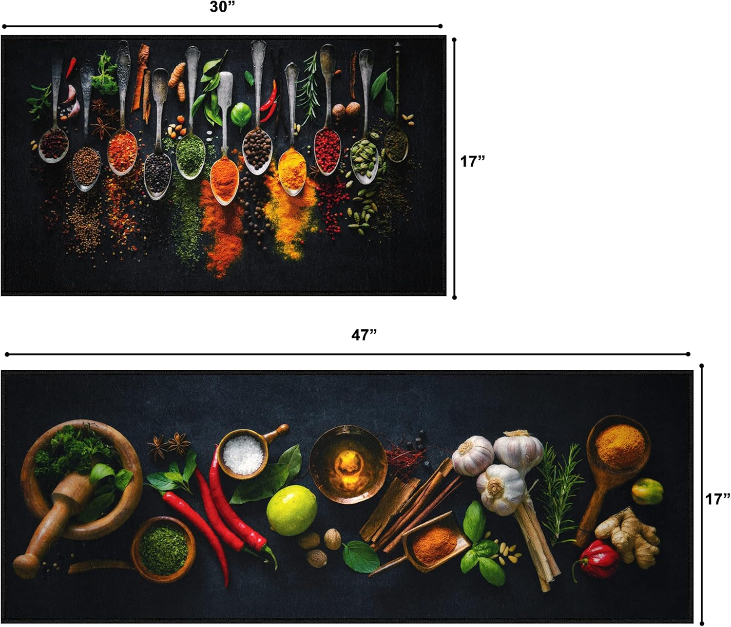 UpNUpCo Artistic and Colorful Kitchen Rugs for Floor Non Slip Kitchen Rugs and Mats Kitchen Mat Set Farmhouse Kitchen - Spicy Art - 2 Pieces - 30"x17" + 47”x17