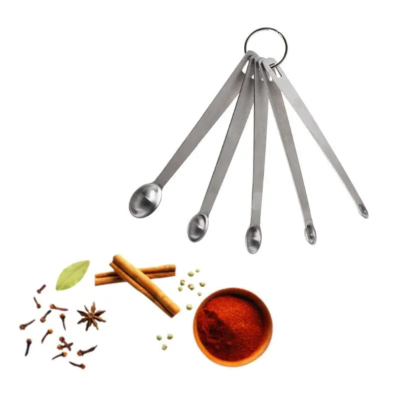 5pcs/set stainless steel mini measuring spoons with a durable design, ideal for precise sauce and ingredient measurement in home kitchens.