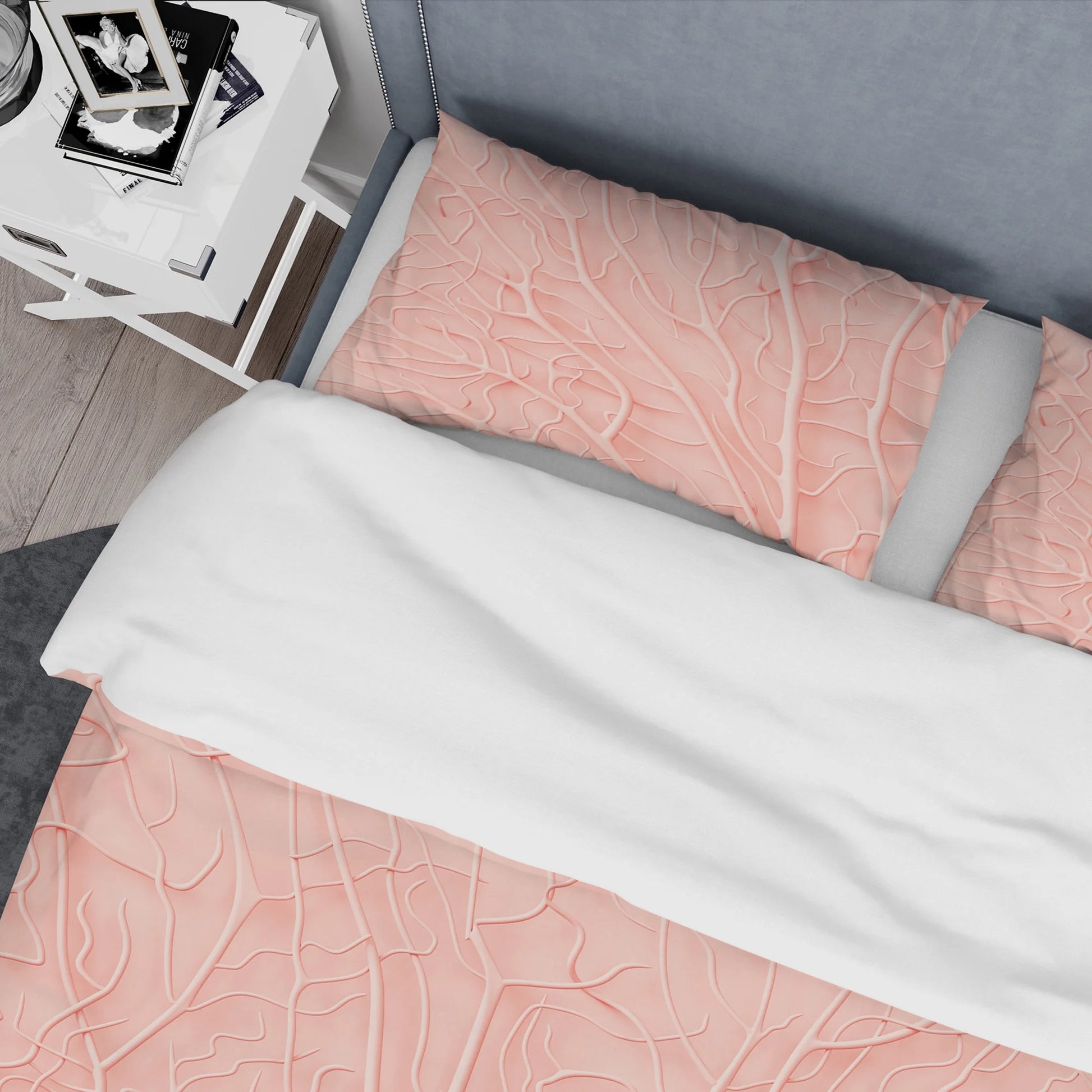 'Living Coral Pink' Mid-Century Modern Duvet Cover Set