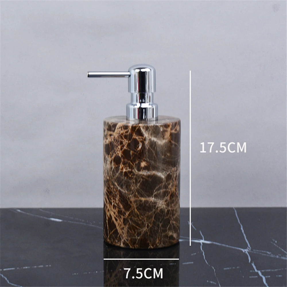 Brown Onyx Natural Marble Bathroom Accessories Luxury Marble Soap Dispenser Toothbrush Holder Soap Dish Tray Set for Bathroom