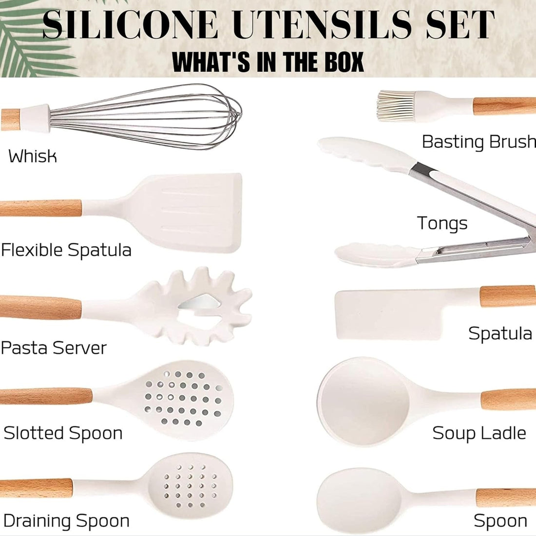 White Silicone Cooking Utensils Set Non Toxic - 11 Pcs Nonstick Kitchen Utensils Set with Holder 