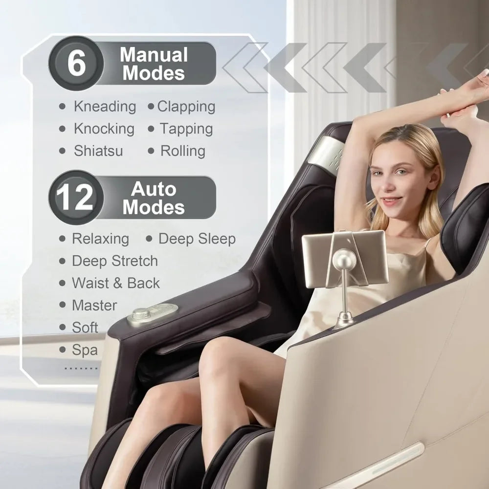 Zero Gravity Massage Chair, APP, Touch Screen, Foot Rollers, Airbags, Bluetooth, Body Scan, Thai Stretch, Shiatu Massage Chair