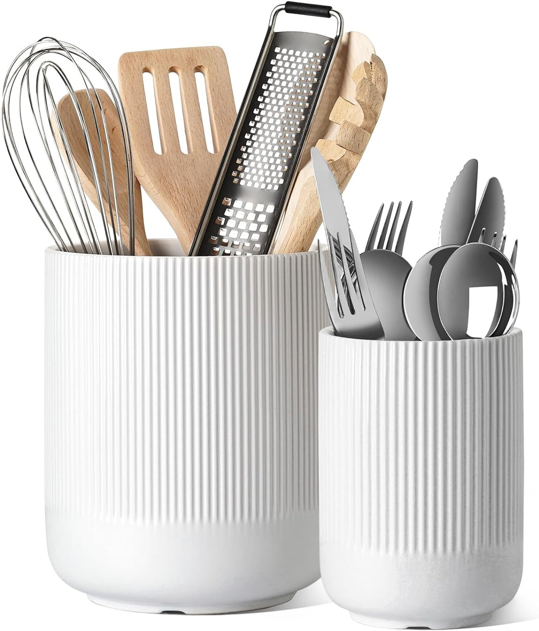 LE TAUCI Utensil Holder, 7.3"+5.4" Ceramic Kitchen Utensil Holder for Countertop