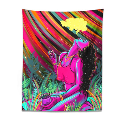 Trippy Tapestry Hippie Cool Girl Tapestry Wall Hanging Purple Art Anime Aesthetic Tapestry Bedroom Dorm Living Room Home Decor