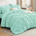 Bedsure Queen Comforter Set Grey - Bed in a Bag Queen Size 7 Pieces, GentleSoft™ Pintuck Bed Set Gift for Family, Pinch Pleat Grey Comforter with Sheets, Pillowcases & Shams