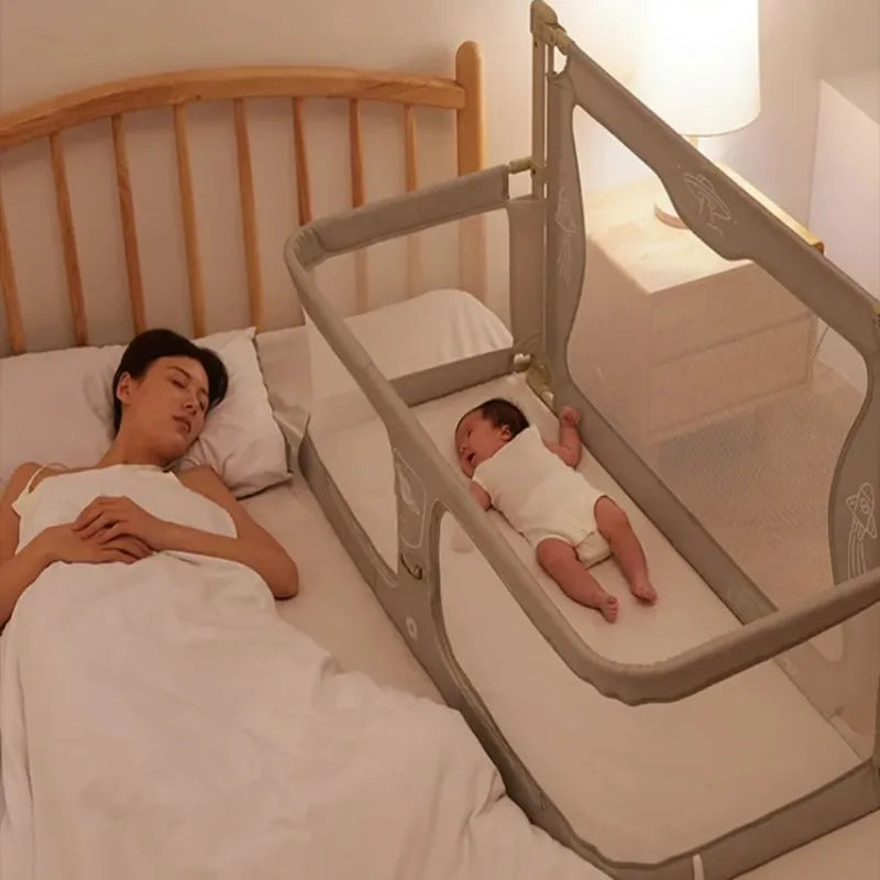 2023 Baby Products bassinet in-bed crib with guard rail, featuring a 120cm x 120cm frame and 70cm height for newborn safety.