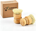 Bamboo Dish Scrub Brushes by Subekyu, Kitchen Wooden Cleaning Scrubbers Set for Washing Cast Iron Pan/Pot, Natural Sisal Bristles, Set of 3