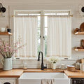 jinchan Linen Pinch Pleated Kitchen Curtains 24 Inch 2 Panels, Natural Linen Tier Curtains Back Tab Beige Farmhouse Cafe, Light Filtering Small Window Drapes for Bathroom Laundry Room Beige
