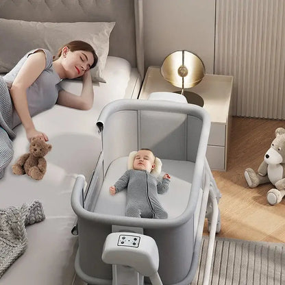 Portable child bed multifunctional folding newborn baby crib in luxury design. Bedside bassinet with soft padding for safe and comfortable sleep.