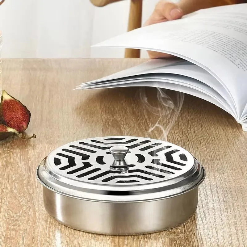 Mosquito Coils Holder Stainless Steel Mosquito Coil Box with Cover Round Mosquito Coil Tray Easy To Clean Anti-Mosquito Supplies