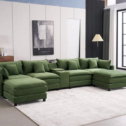 Modular Sectional Sofa, 144'' U Shaped Cloud Couch, Upholstered Sofa Set With Storage Console & Cupholders & Usb Port, Comfy