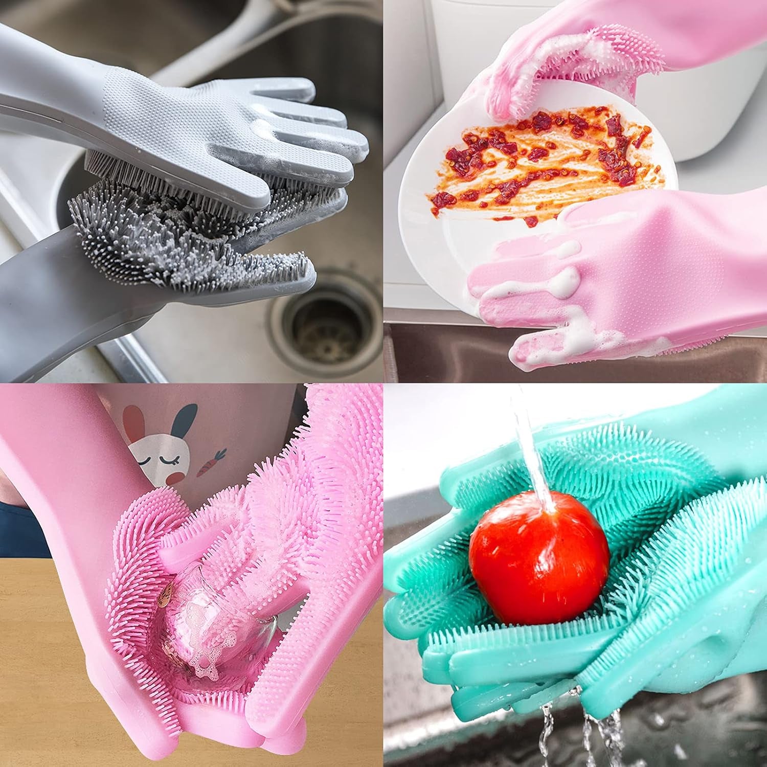 Angel Wings Magic Dish Washing Gloves with Scrubber, Silicone Reusable Cleaning Gloves, Heat-proof Household Scrubber Gloves
