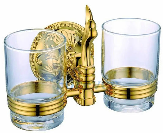 luxury European style Golden copper tooth brush tumbler&cup holder with 2 cups wall mount bath product LG003