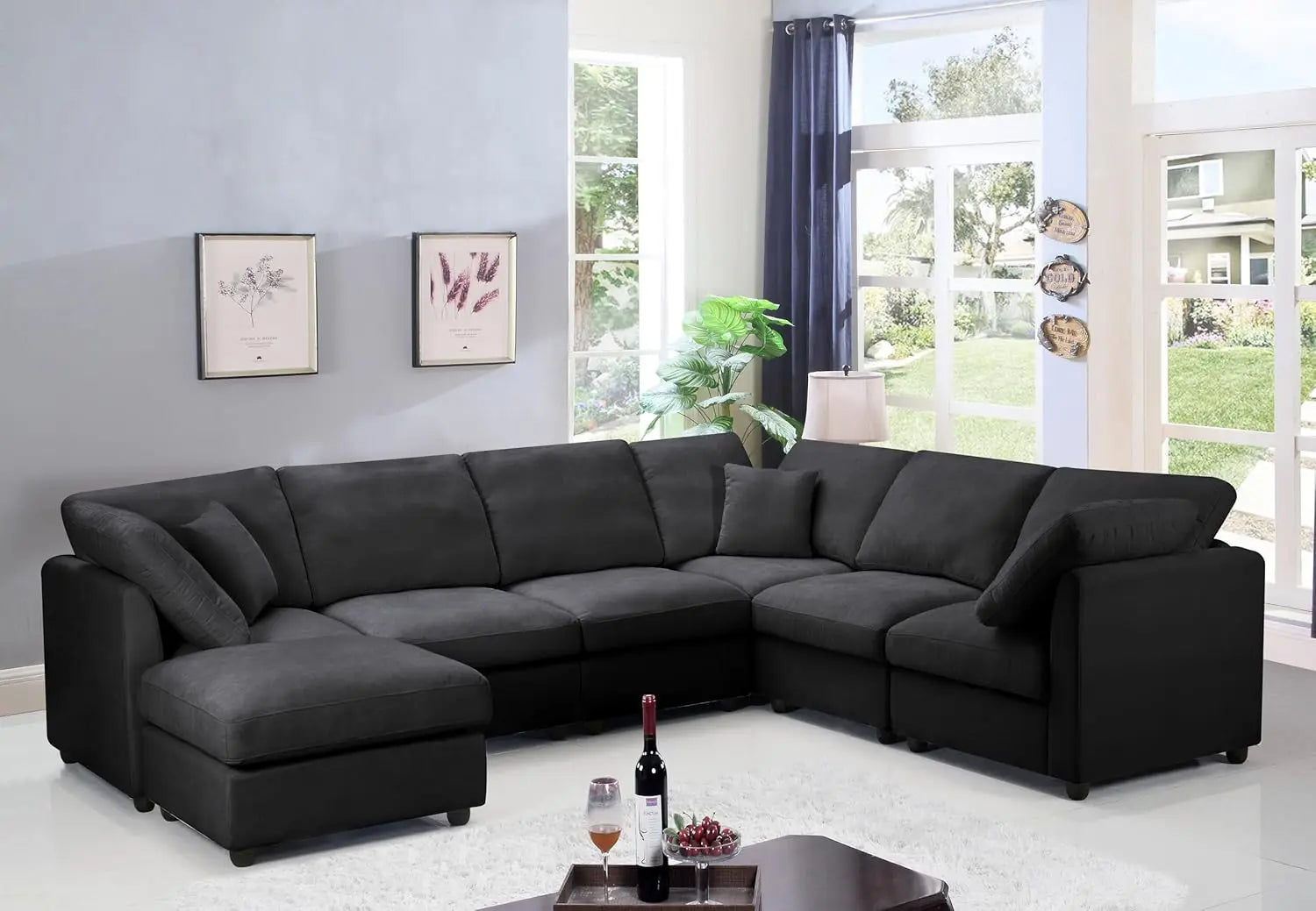 7 Seater Oversized Modular Sectional Sofa with deep seats and reversible chaise. Cloud couch design with free combination layout and plush cushions.