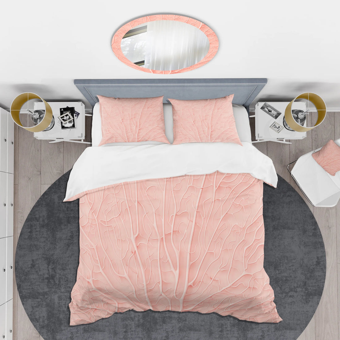'Living Coral Pink' Mid-Century Modern Duvet Cover Set