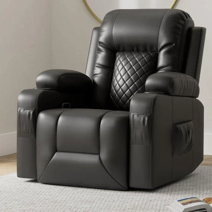 Massage Rocker with Heated Modern Ergonomic Lounge 360 Degree Swivel Single Sofa Seat Living Room Lounge Recliners Black