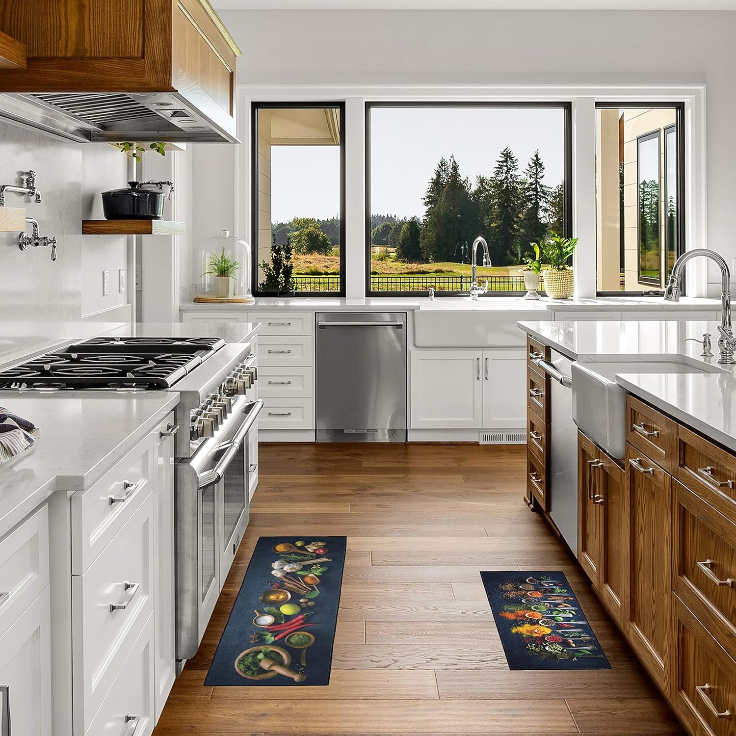 UpNUpCo Artistic and Colorful Kitchen Rugs for Floor Non Slip Kitchen Rugs and Mats Kitchen Mat Set Farmhouse Kitchen - Spicy Art - 2 Pieces - 30"x17" + 47”x17