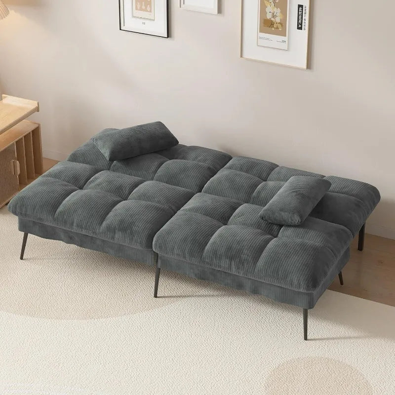 Convertible Futon Sofa Bed, 68" Corduroy Futon Couch with Adjustable Backrest, Folding Futon Loveseat for Living Room