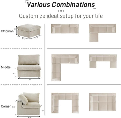 Cloud Modular Sectional Sofa,L Shaped Sofa Couch For Living Room,120.45Inch Down Filled Comfort Minimalist Wide Deep Seat