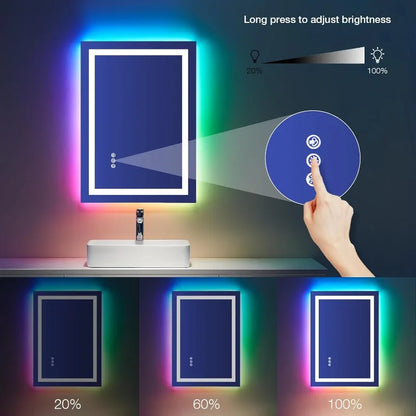 20"X28" LED Bathroom Mirror with Lights, Anti-Fog, Dimmable, RGB Backlit + Front Lighted, Bathroom Vanity Mirror for Wall