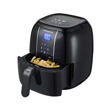 3.2 Qt. Black Air Fryer Grill Pan and Non-Stick Frying Basket Auto Shut-Off 6 Cooking Presets Touch Sensor