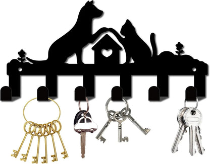 Cat Key Holder Key Hanger Racks Wall Mounted Key Organizer Metal Home Decoration Hanging Storage Display with 6 Hooks Decor